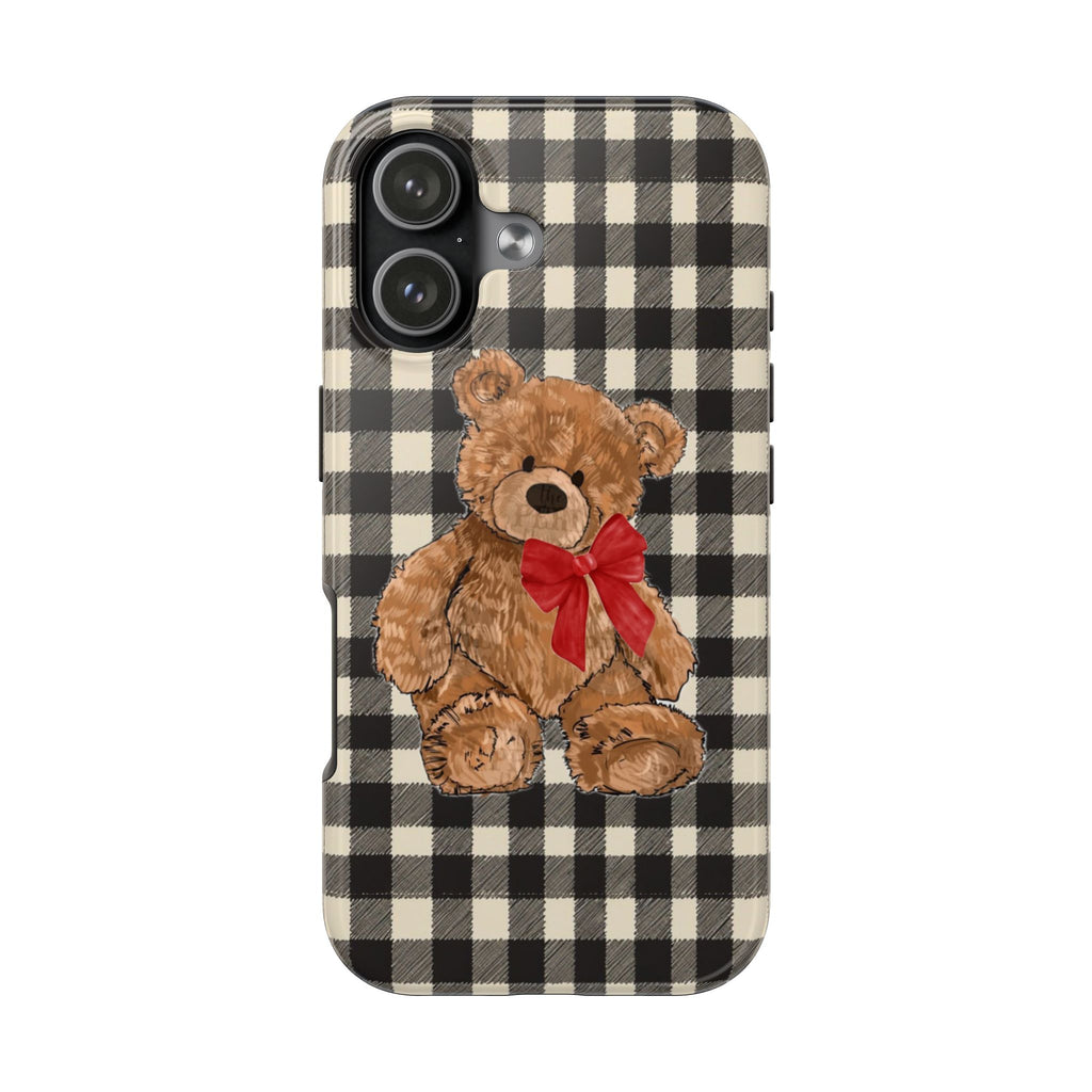 BLACK GINGHAM TEDDY BEAR BOW PHONE CASE