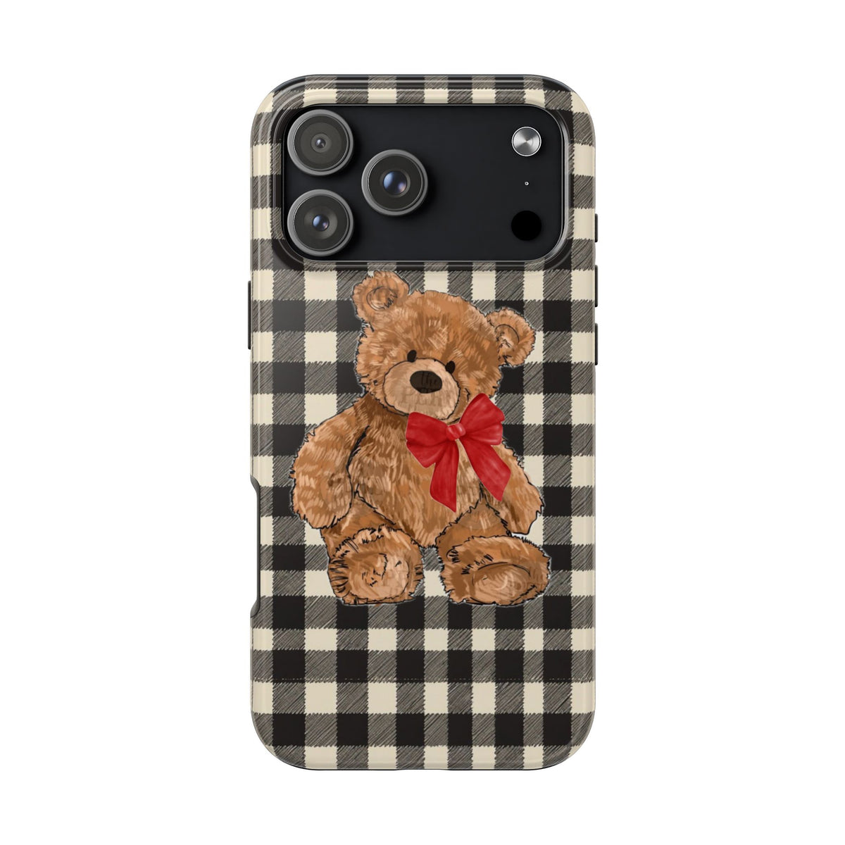 BLACK GINGHAM TEDDY BEAR BOW PHONE CASE