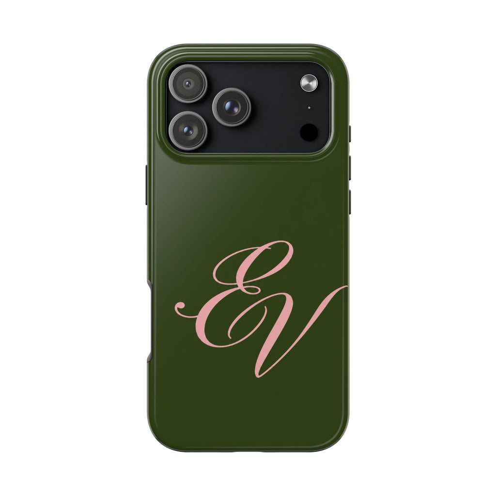 PERSONALIZED GREEN & PINK INITIALS CUSTOM PHONE CASE