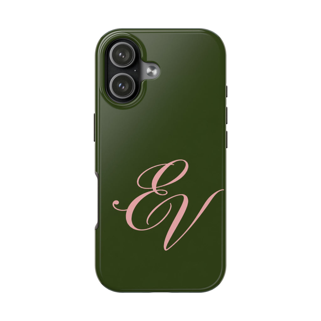 PERSONALIZED GREEN & PINK INITIALS CUSTOM PHONE CASE