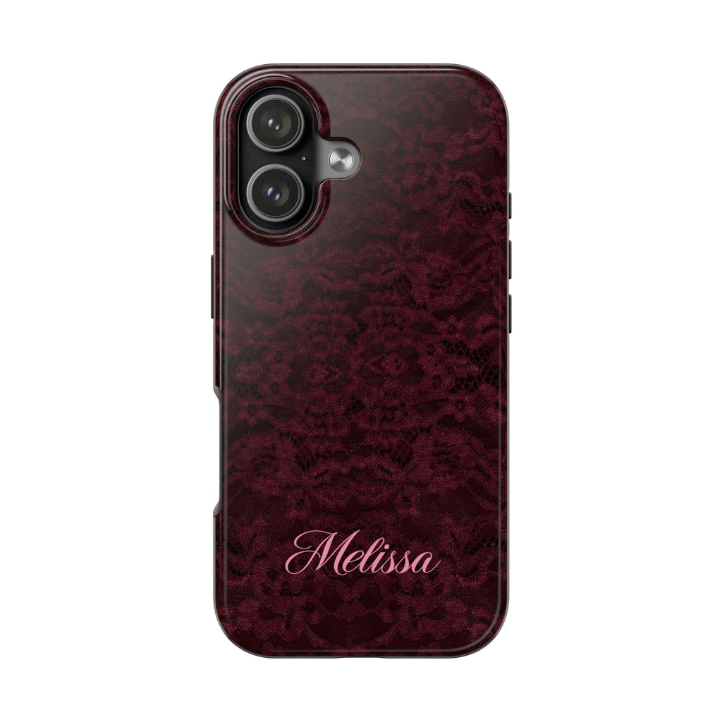 PERSONALIZED BURGUNDY LACE PINK CUSTOM NAME PHONE CASE