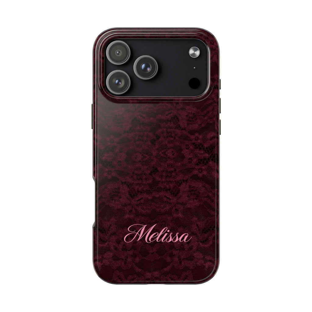 PERSONALIZED BURGUNDY LACE PINK CUSTOM NAME PHONE CASE