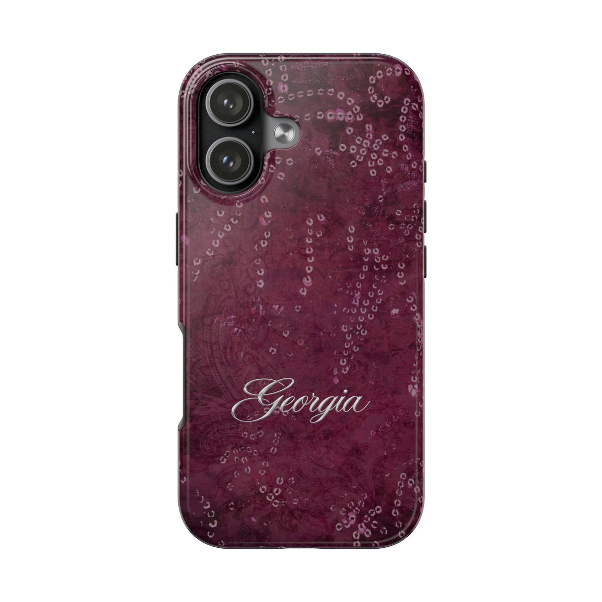 PERSONALIZED BURGUNDY SILVER CUSTOM NAME PHONE CASE