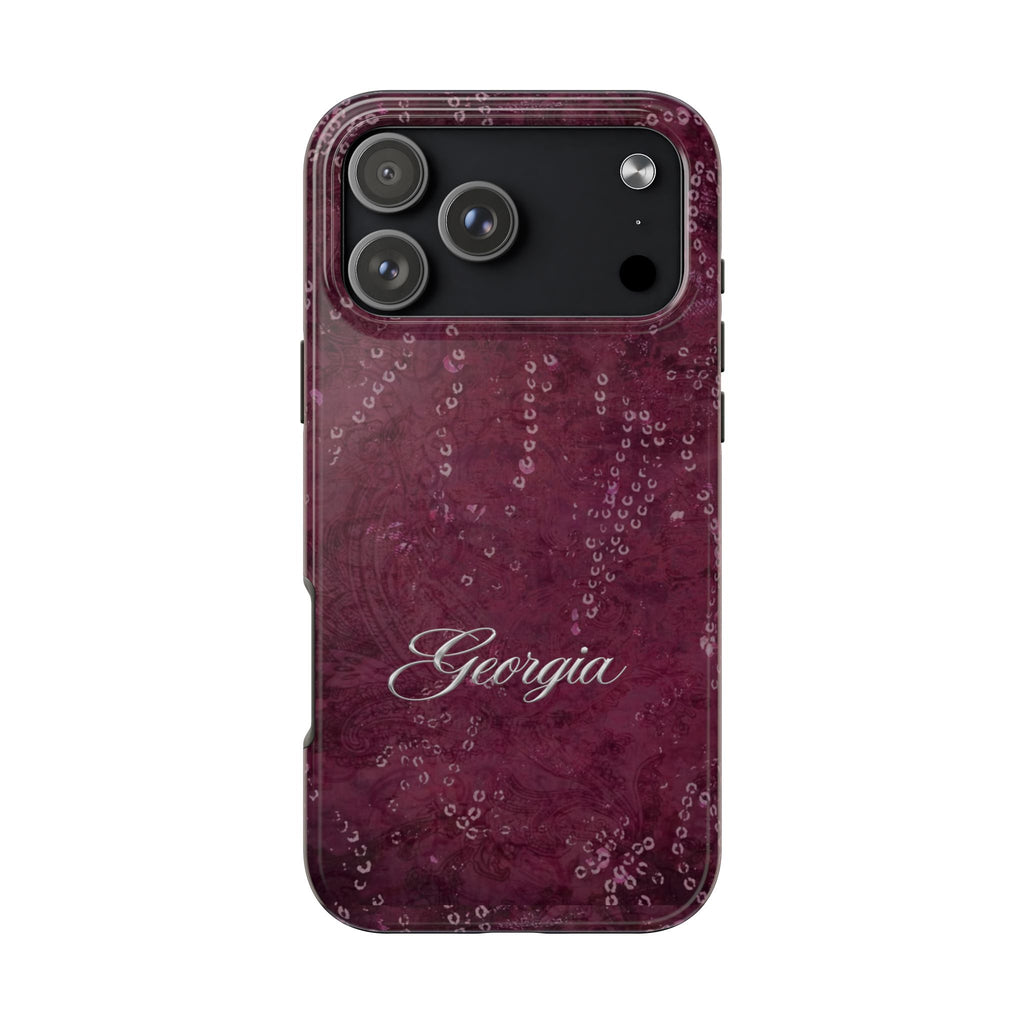 PERSONALIZED BURGUNDY SILVER CUSTOM NAME PHONE CASE