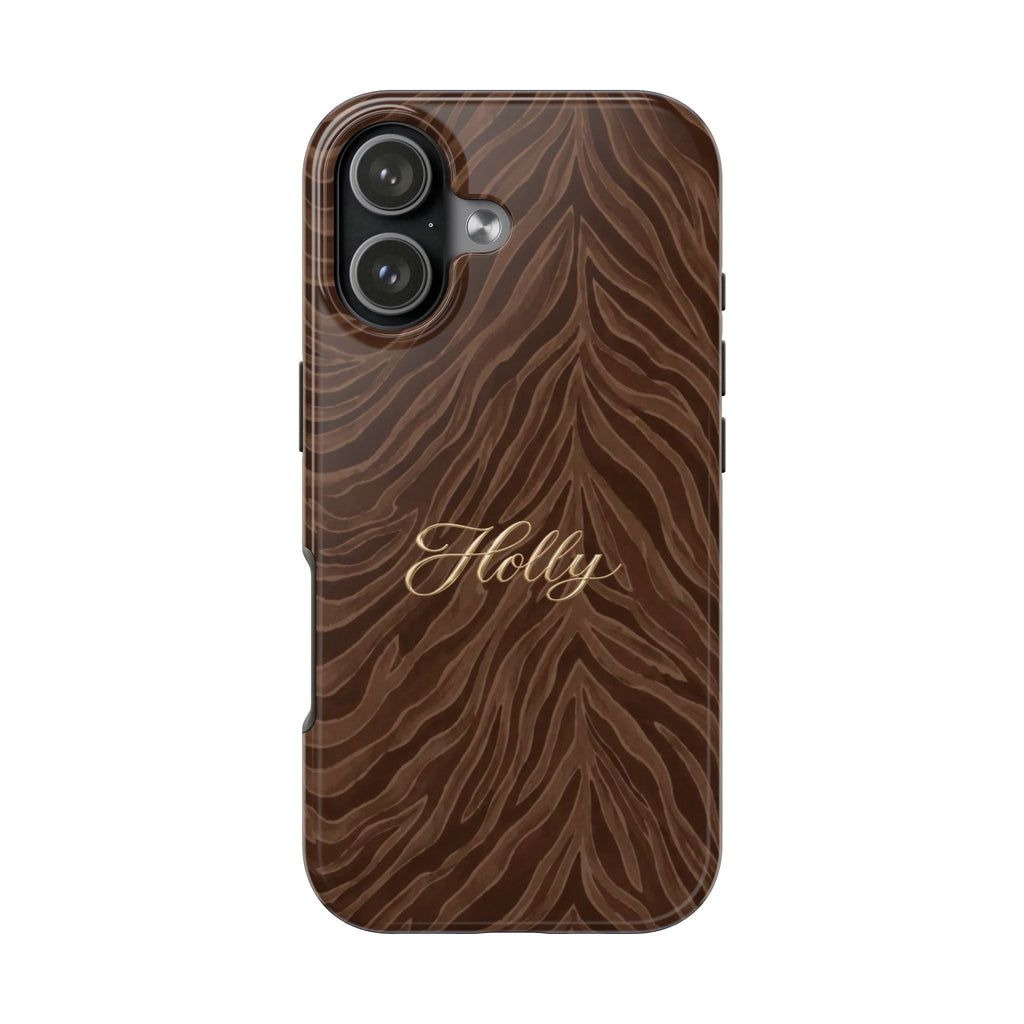 PERSONALIZED BROWN ZEBRA GOLD CUSTOM NAME PHONE CASE