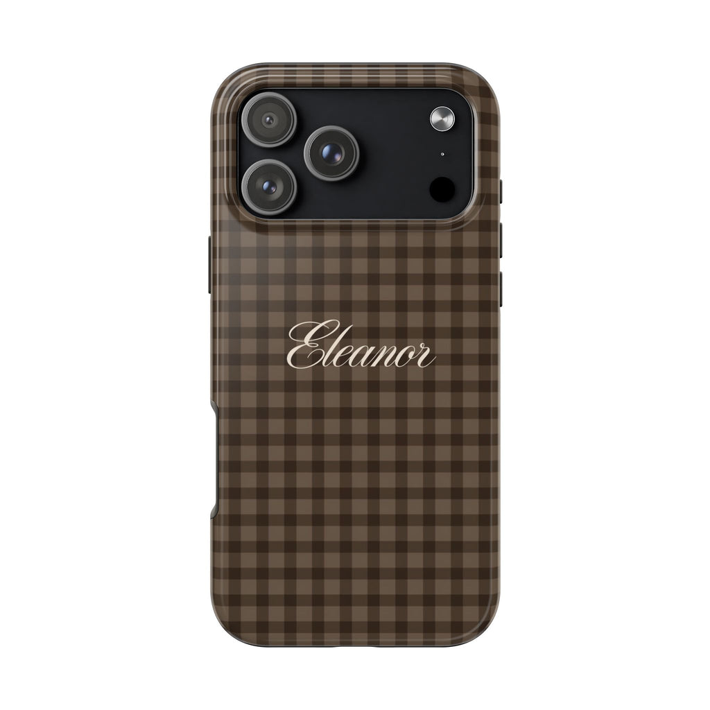 PERSONALIZED BROWN GINGHAM CUSTOM NAME PHONE CASE