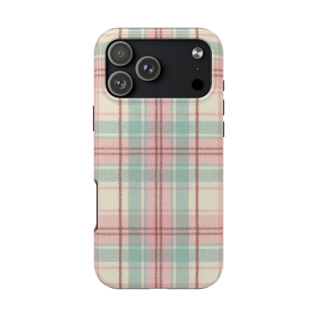 MINT DUSTY ROSE TARTAN PLAID PHONE CASE