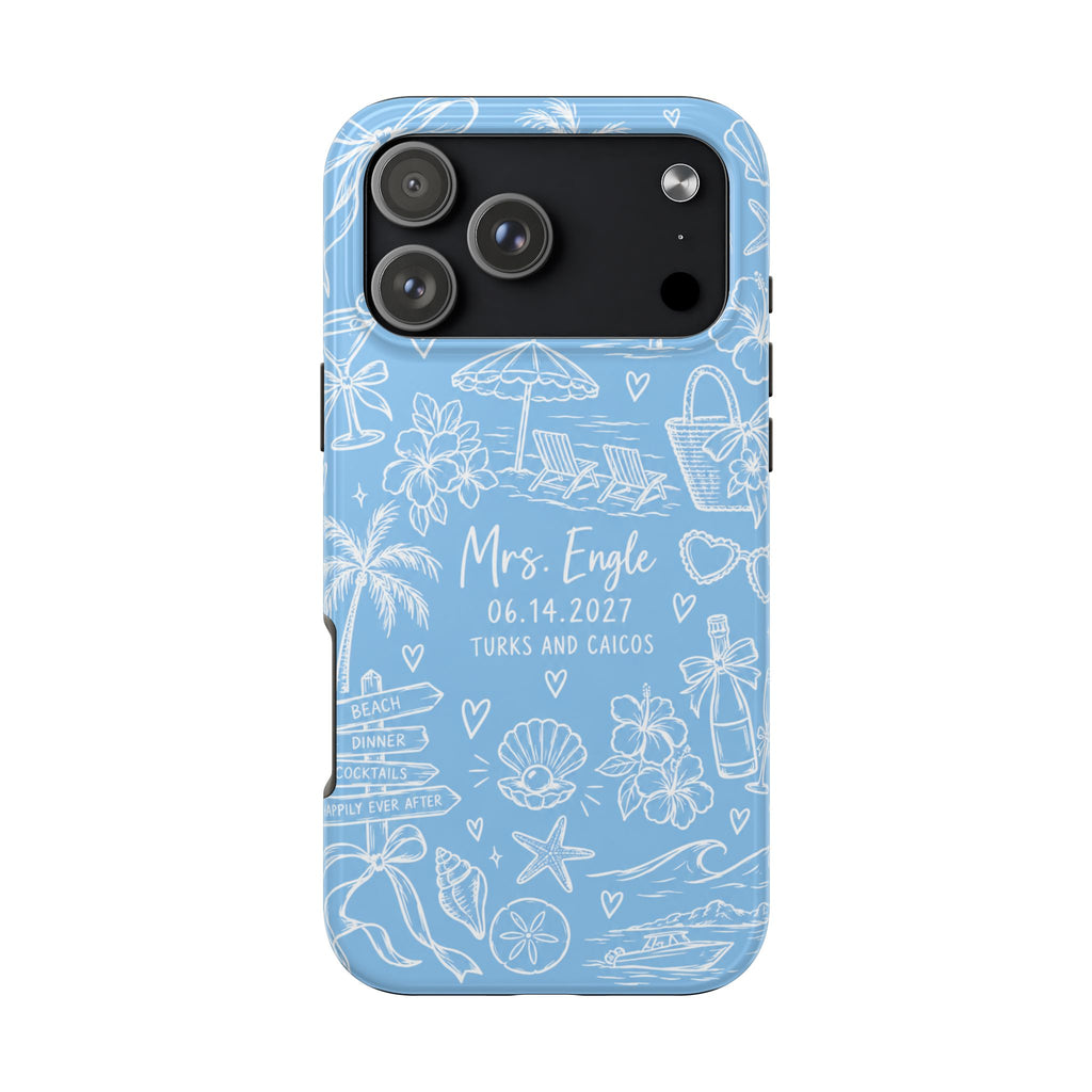 PERSONALIZED BLUE BEACH BRIDAL CUSTOM NAME ISLAND WEDDING PHONE CASE
