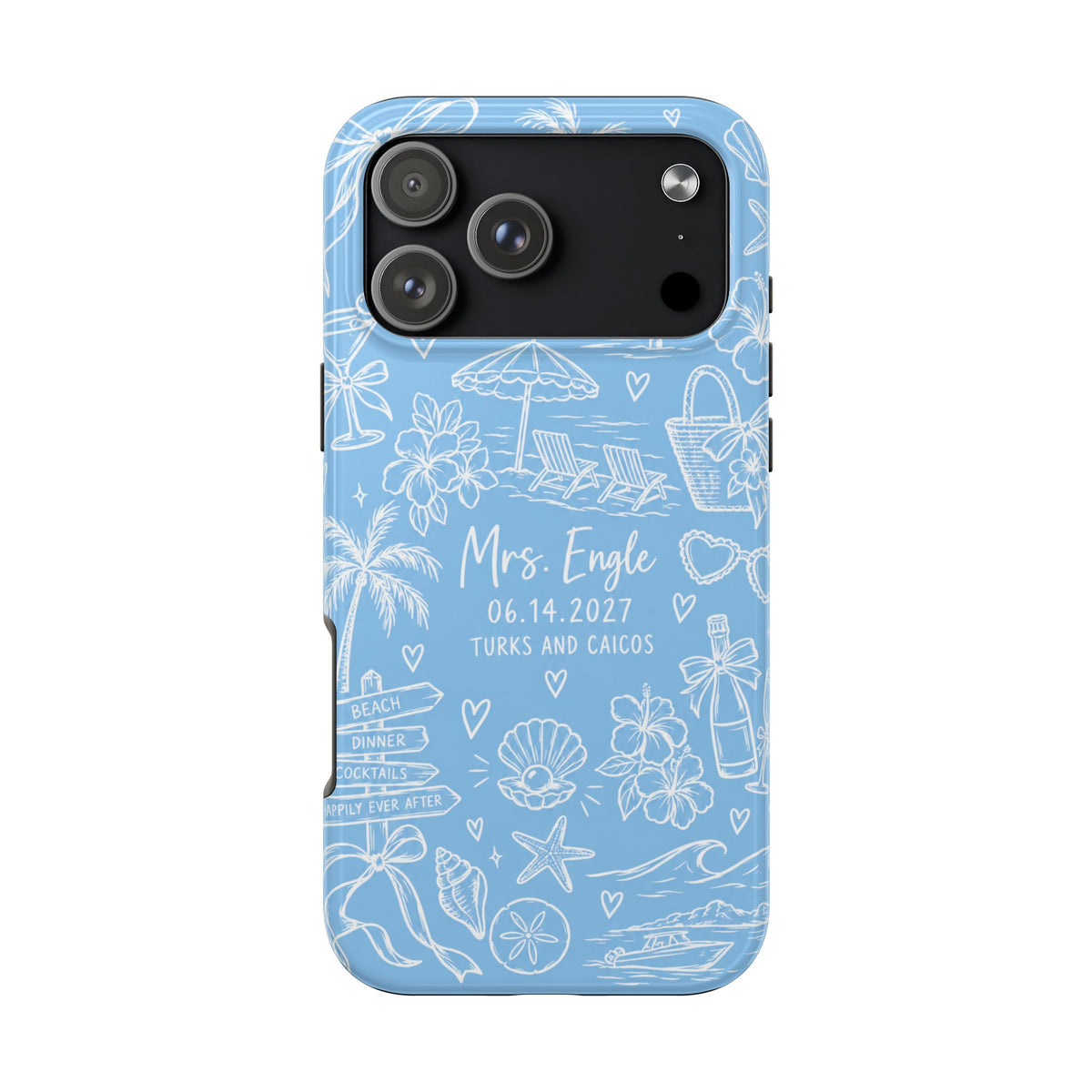 PERSONALIZED BLUE BEACH BRIDAL CUSTOM NAME ISLAND WEDDING PHONE CASE