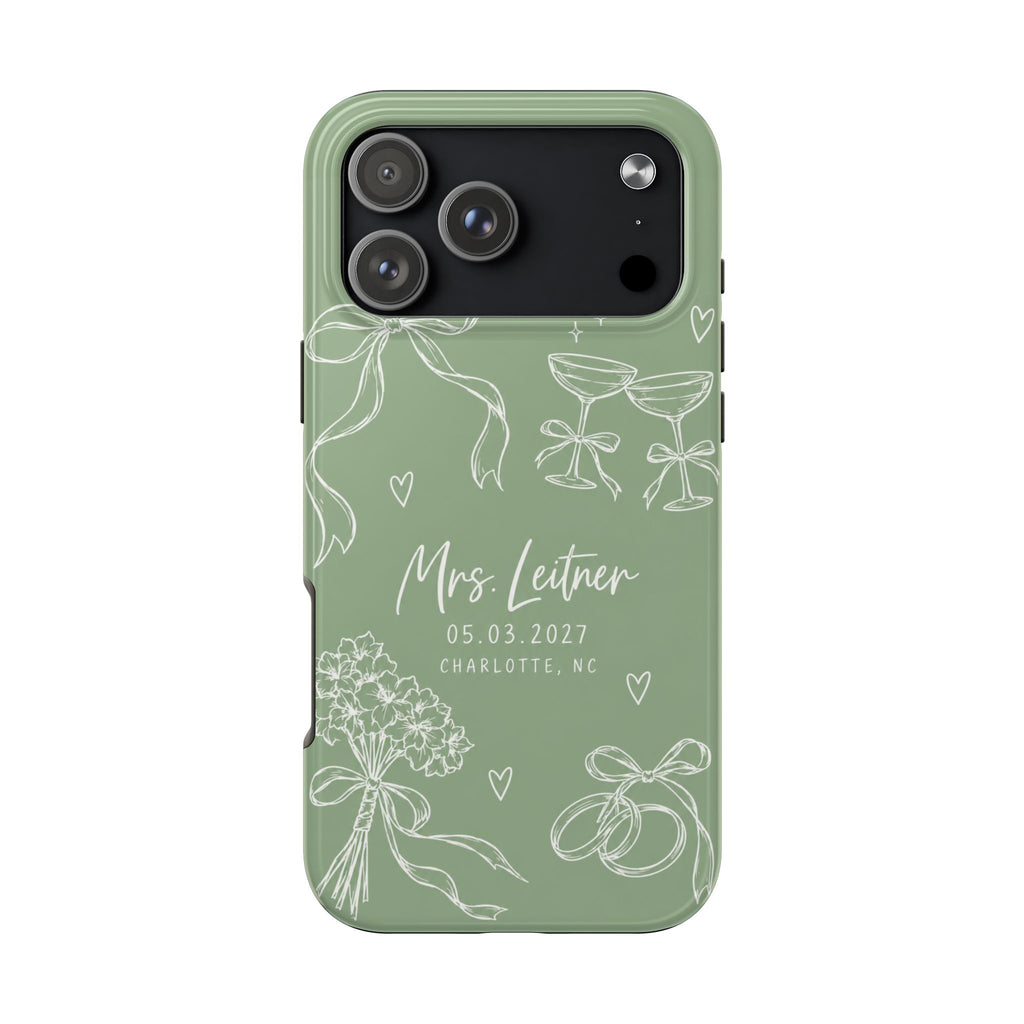 PERSONALIZED SAGE GREEN BRIDAL CUSTOM NAME WEDDING PHONE CASE