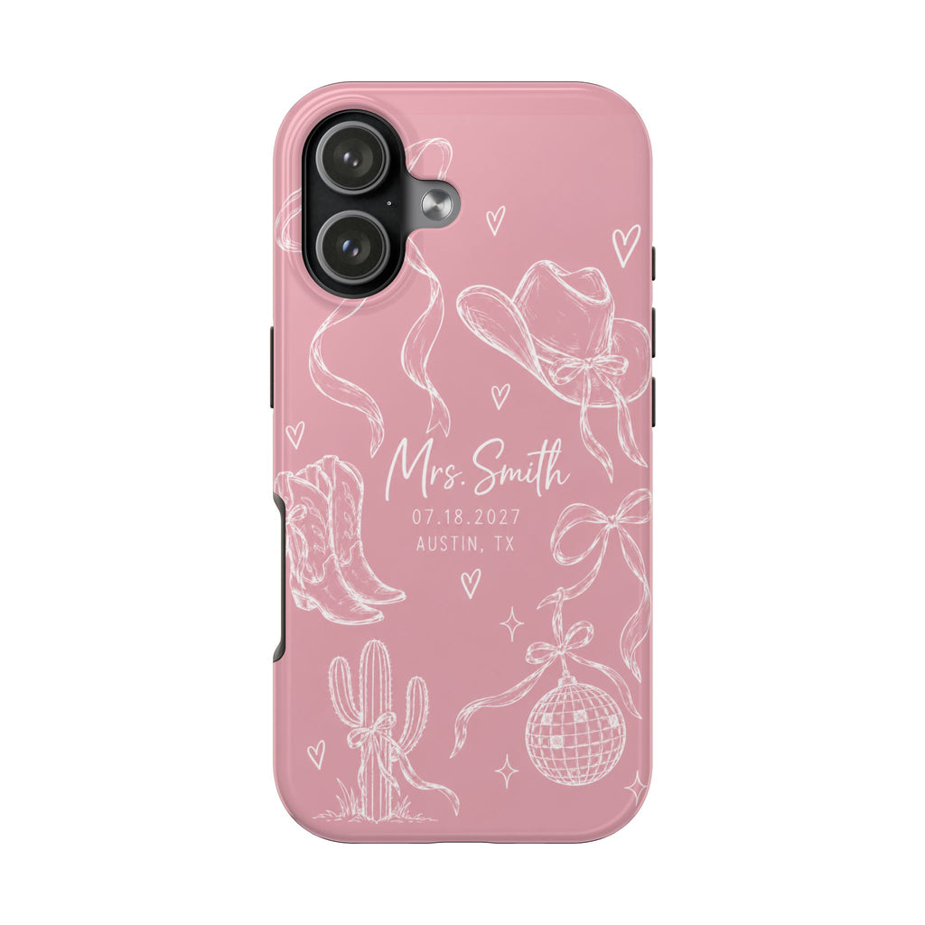 PERSONALIZED PINK COWGIRL BRIDAL CUSTOM NAME WEDDING PHONE CASE