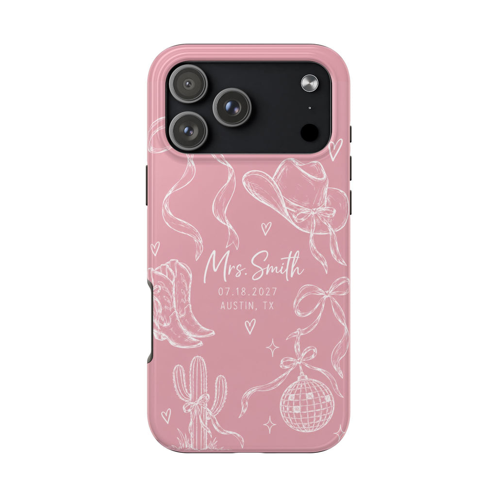 PERSONALIZED PINK COWGIRL BRIDAL CUSTOM NAME WEDDING PHONE CASE
