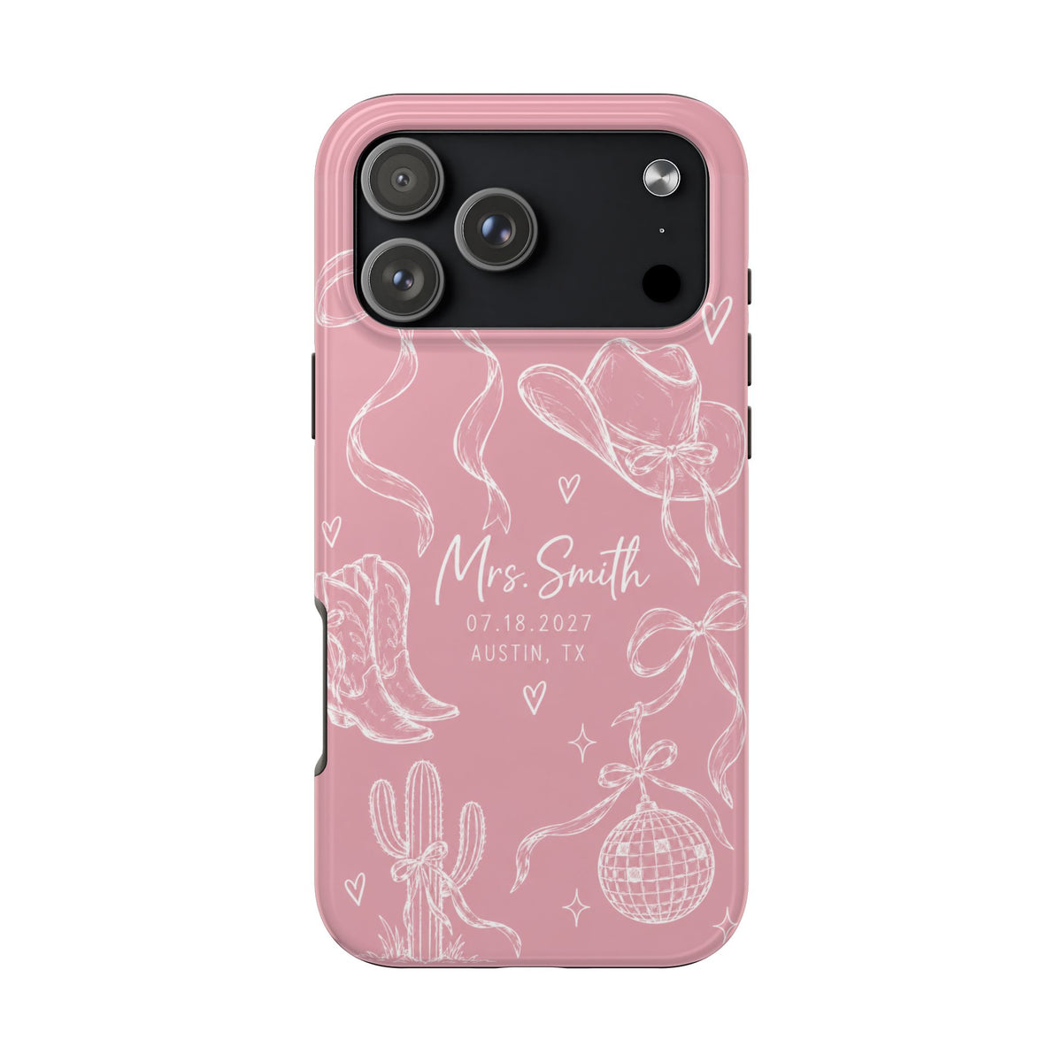 PERSONALIZED PINK COWGIRL BRIDAL CUSTOM NAME WEDDING PHONE CASE