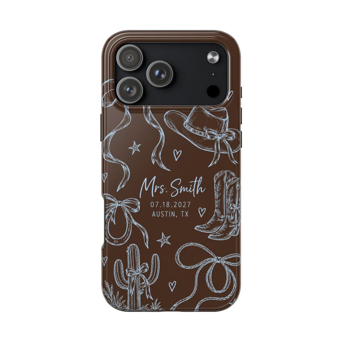 PERSONALIZED BROWN TEXAS COWGIRL BRIDAL CUSTOM NAME WEDDING PHONE CASE