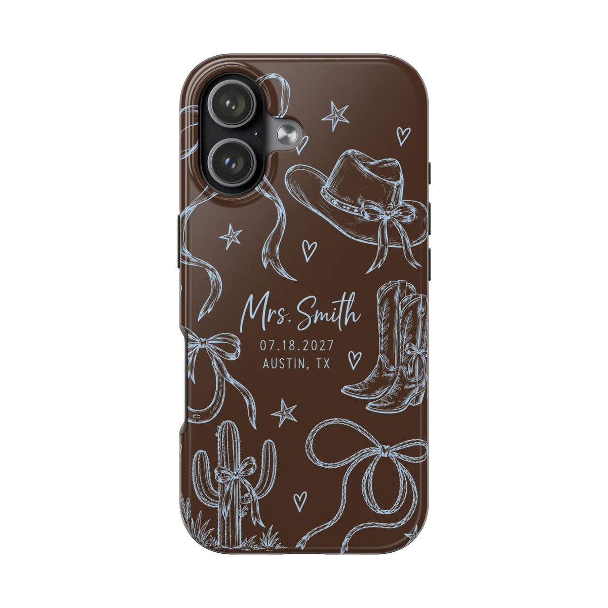 PERSONALIZED BROWN TEXAS COWGIRL BRIDAL CUSTOM NAME WEDDING PHONE CASE