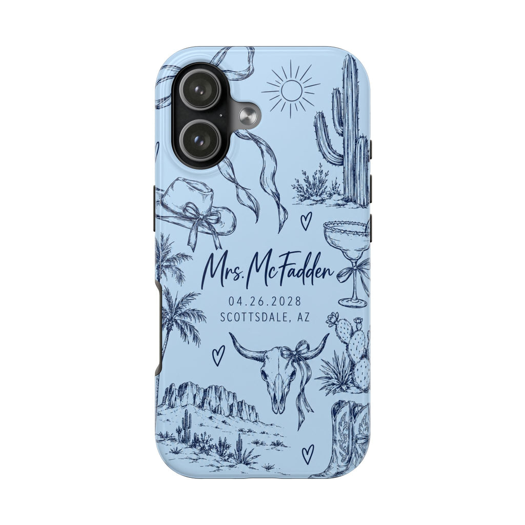 PERSONALIZED BLUE COWGIRL DESERT BRIDAL CUSTOM NAME WEDDING PHONE CASE