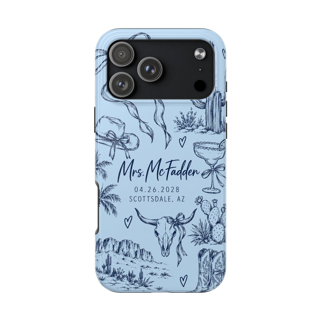 PERSONALIZED BLUE COWGIRL DESERT BRIDAL CUSTOM NAME WEDDING PHONE CASE