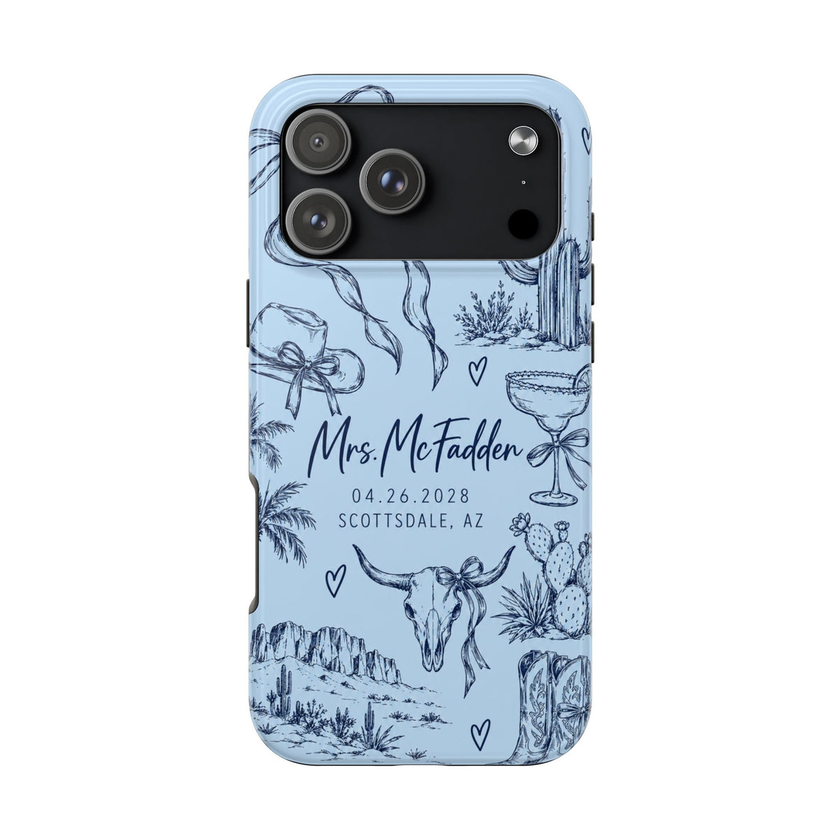PERSONALIZED BLUE COWGIRL DESERT BRIDAL CUSTOM NAME WEDDING PHONE CASE