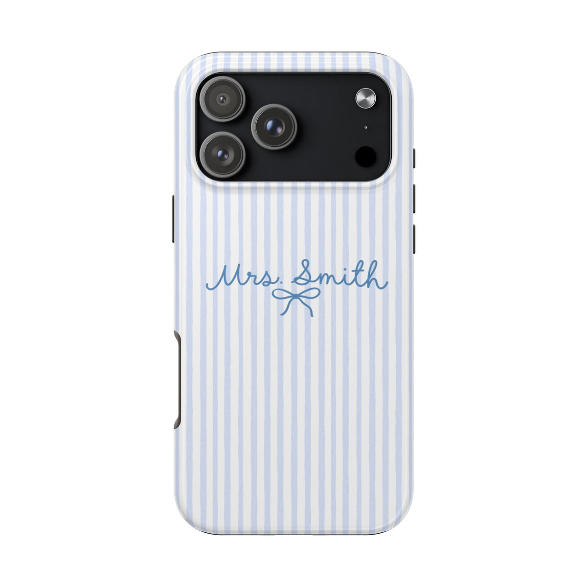 PERSONALIZED BLUE STRIPES MRS BRIDAL BOW CUSTOM NAME WEDDING PHONE CASE