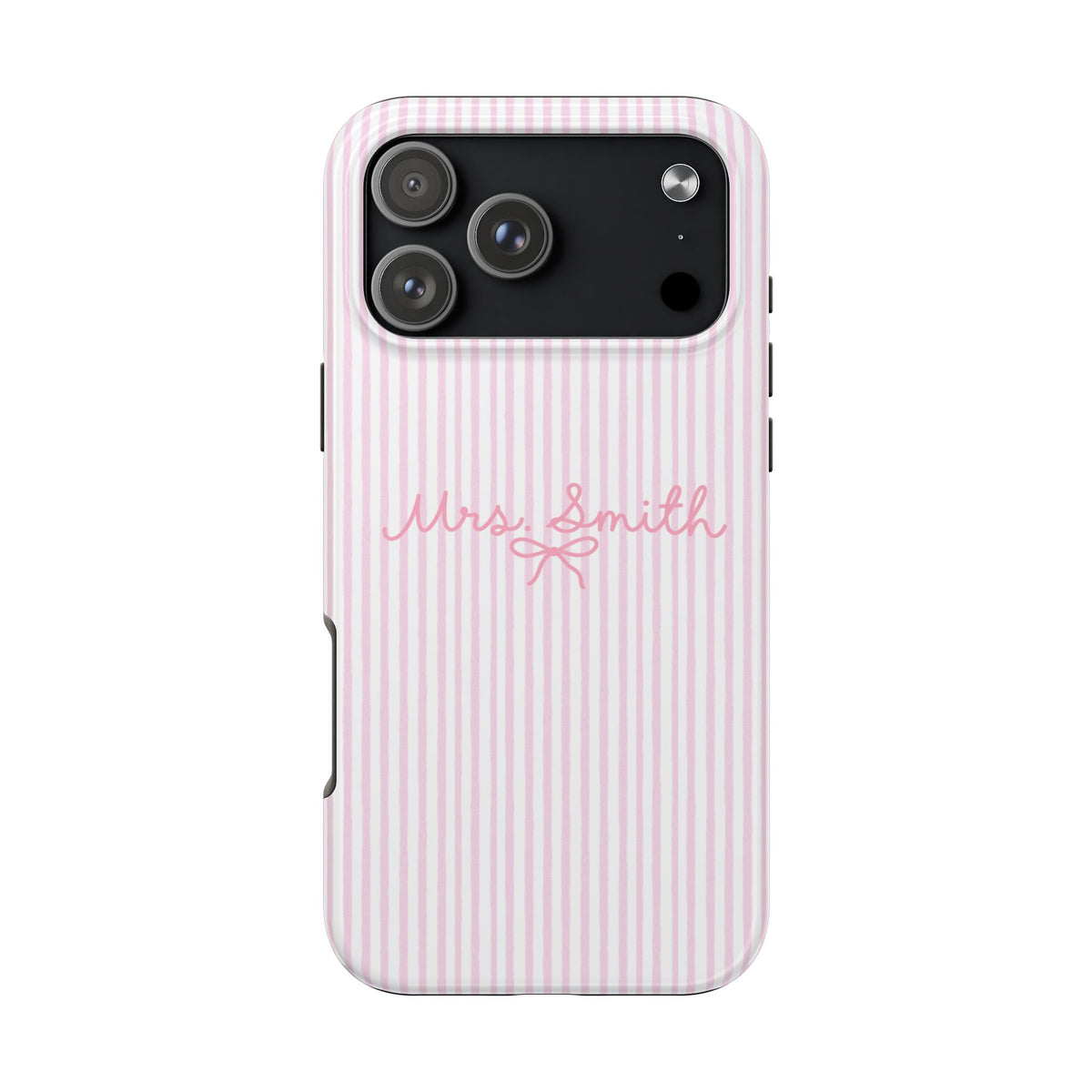 PERSONALIZED PINK STRIPES MRS BRIDAL BOW CUSTOM NAME WEDDING PHONE CASE