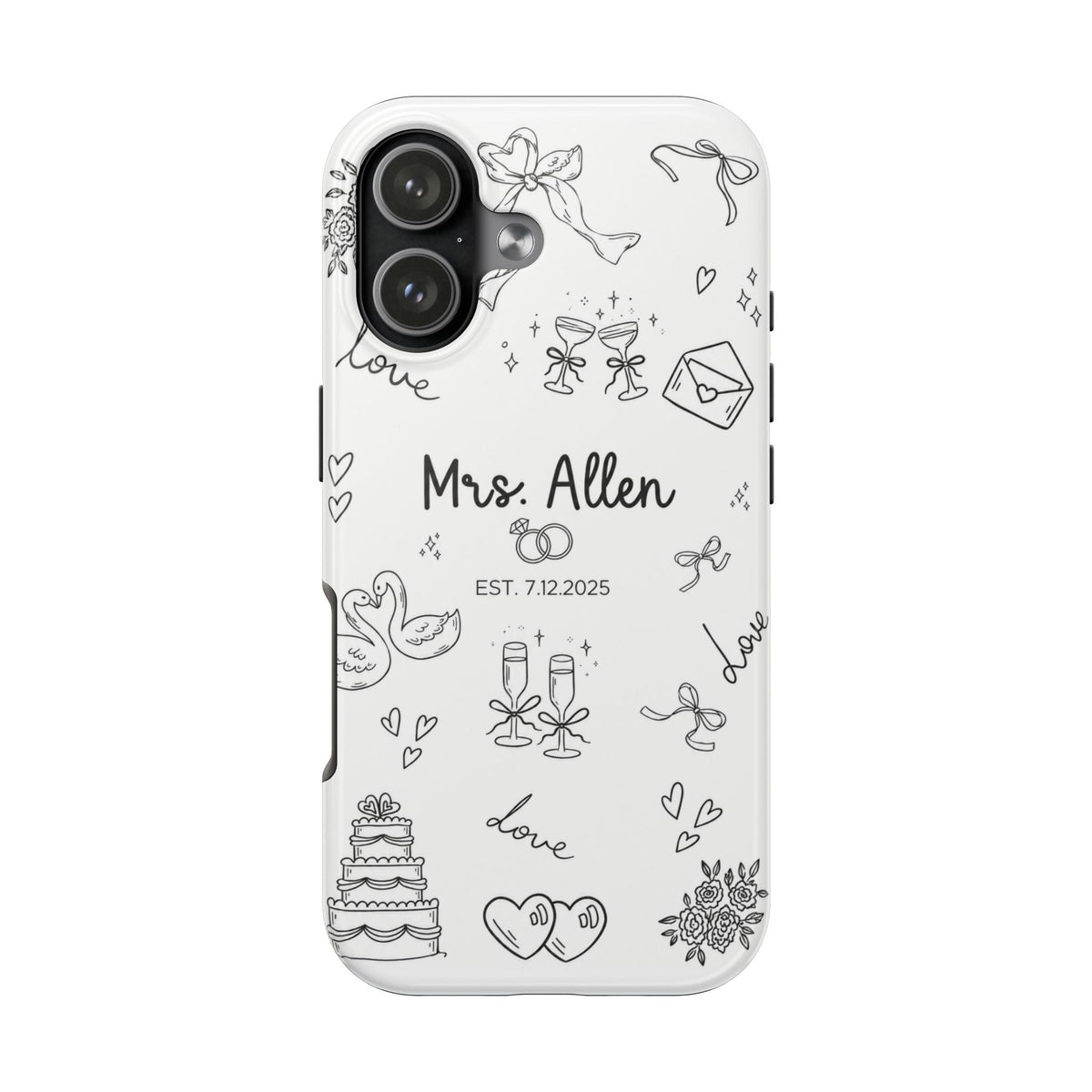 PERSONALIZED BLACK & WHITE MRS BRIDAL CUSTOM NAME WEDDING PHONE CASE