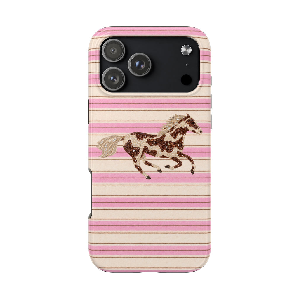 PINK STRIPES RODEO GEM HORSE PHONE CASE
