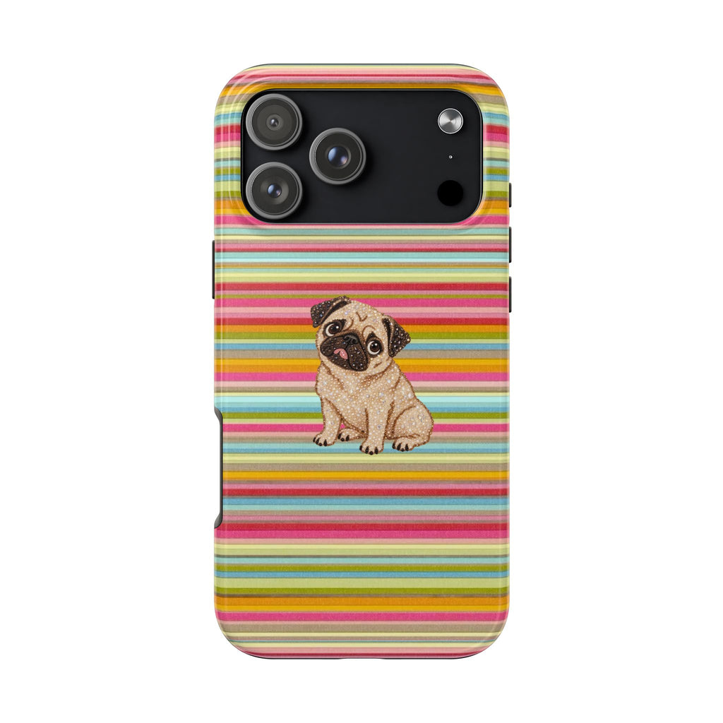 JET SET STRIPES PUG PUPPY PHONE CASE