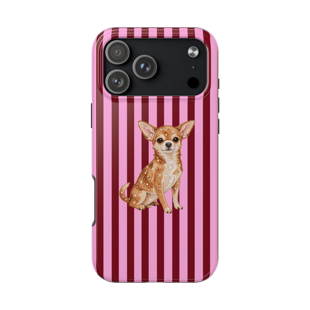 BURGUNDY PINK STRIPES CHIHUAHUA PHONE CASE