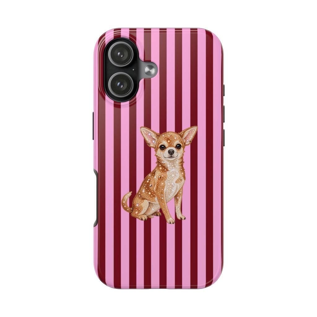 BURGUNDY PINK STRIPES CHIHUAHUA PHONE CASE