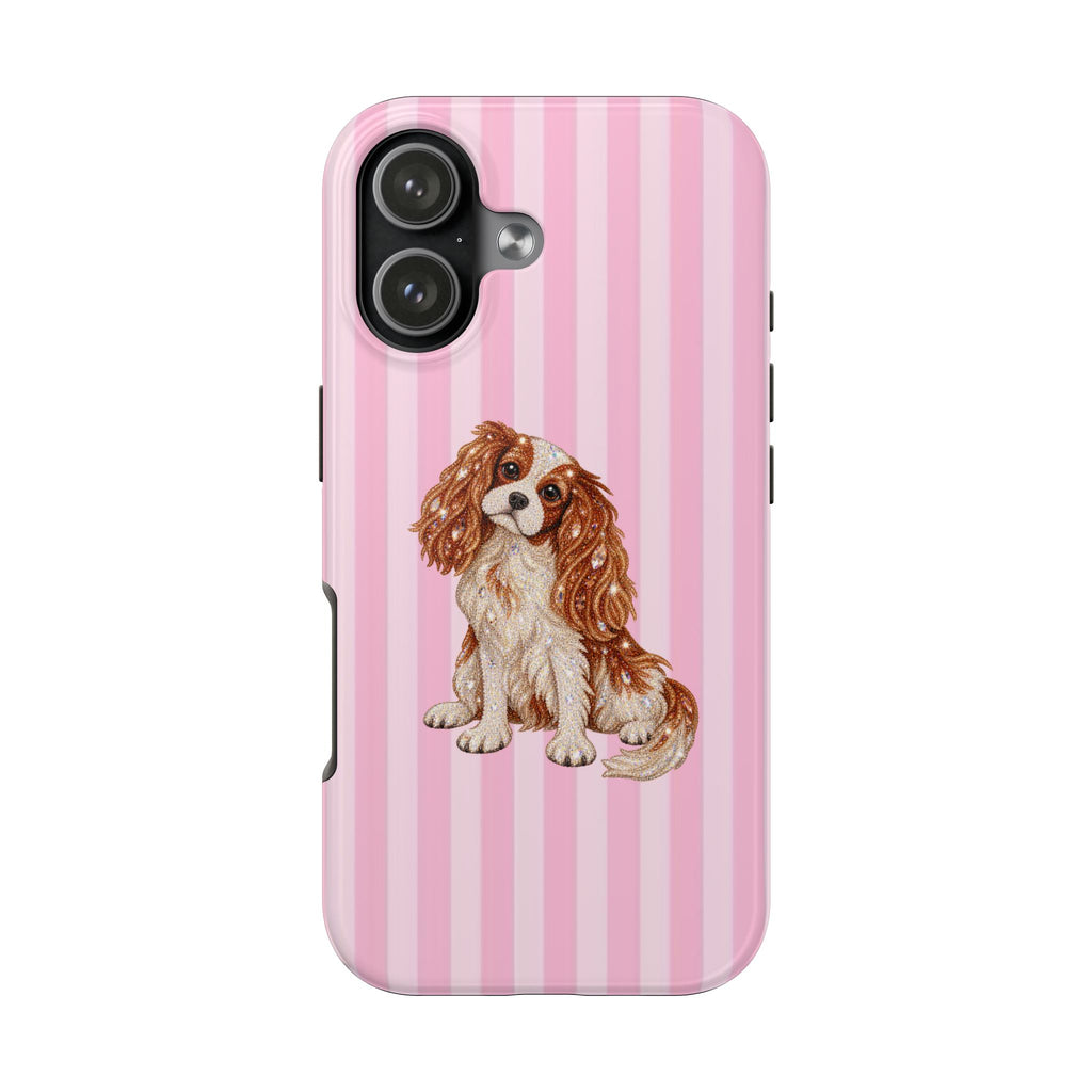 PINK STRIPES KING CHARLES CAVALIER DOG PHONE CASE