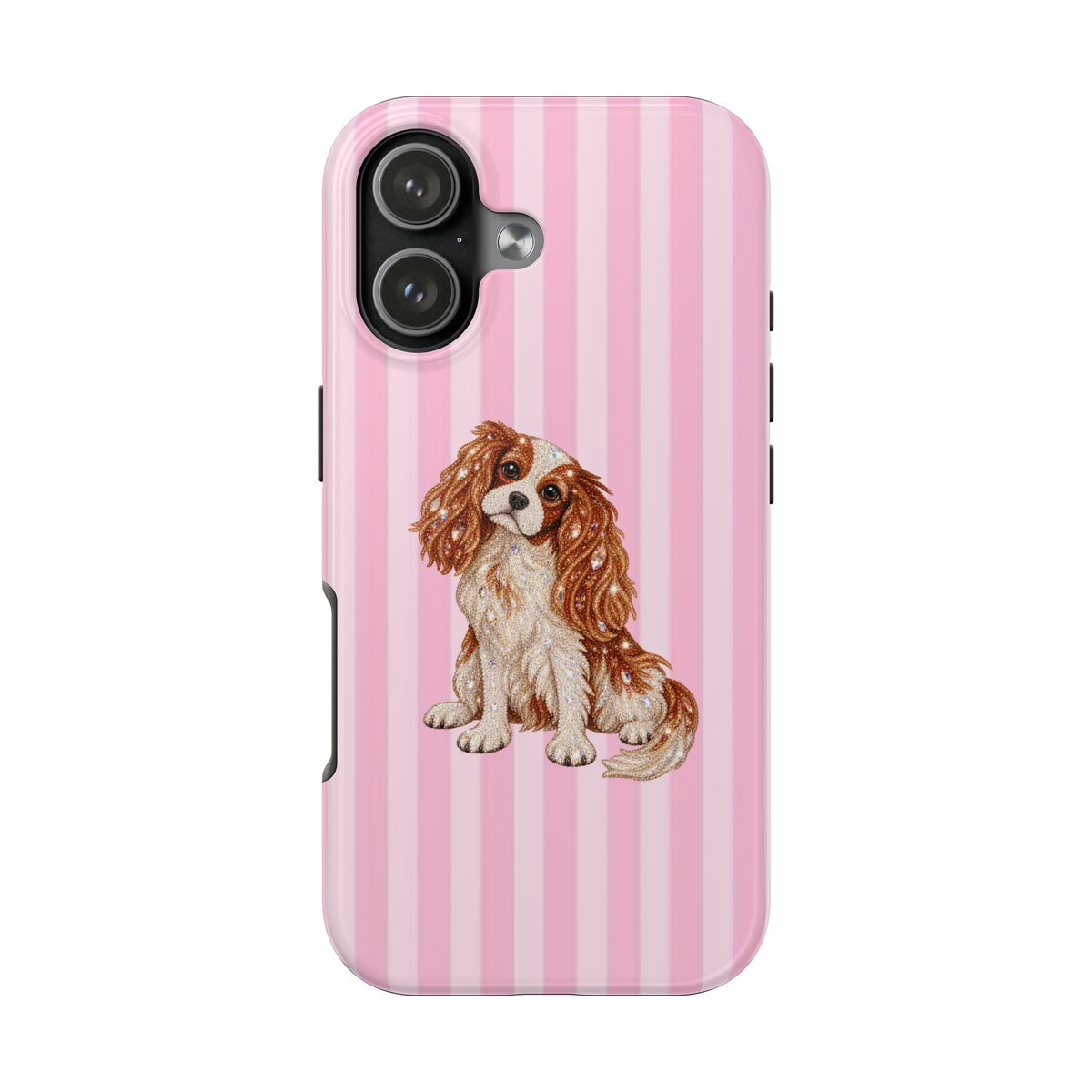 PINK STRIPES KING CHARLES CAVALIER DOG PHONE CASE