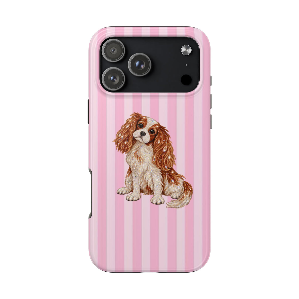 PINK STRIPES KING CHARLES CAVALIER DOG PHONE CASE