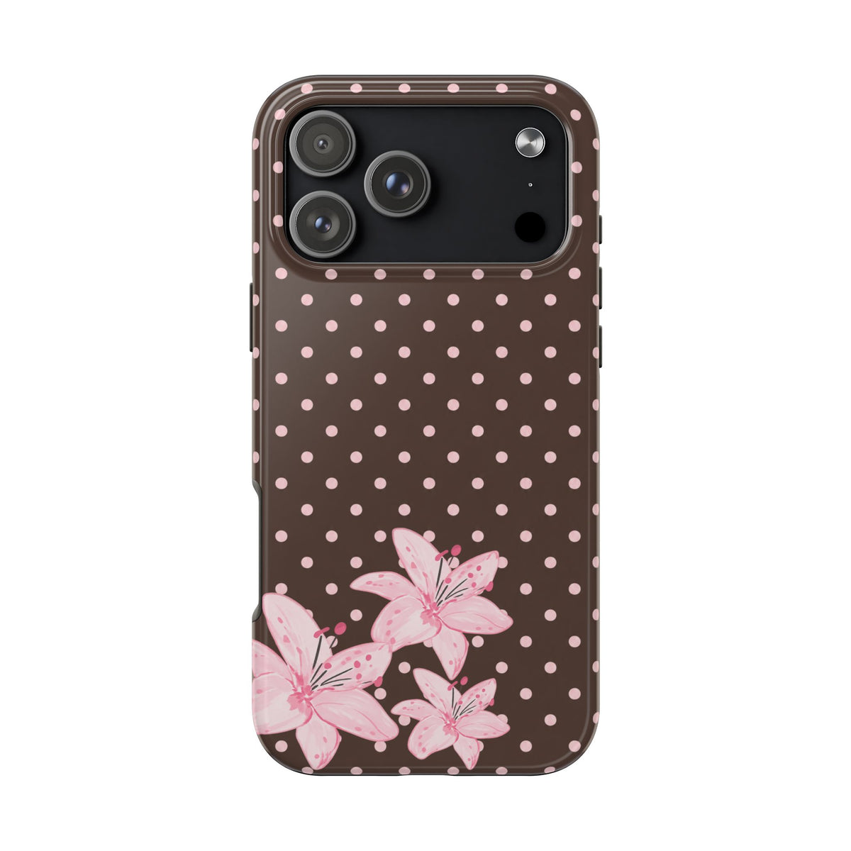 BROWN POLKA DOTS PINK FLORAL PHONE CASE