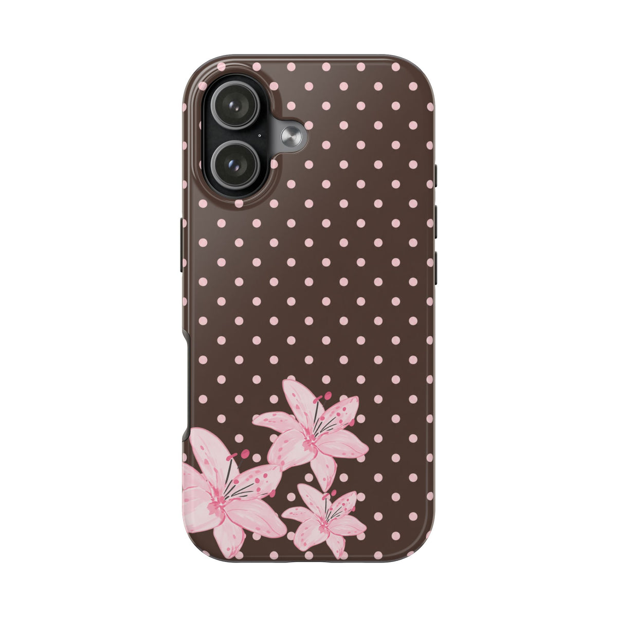 BROWN POLKA DOTS PINK FLORAL PHONE CASE