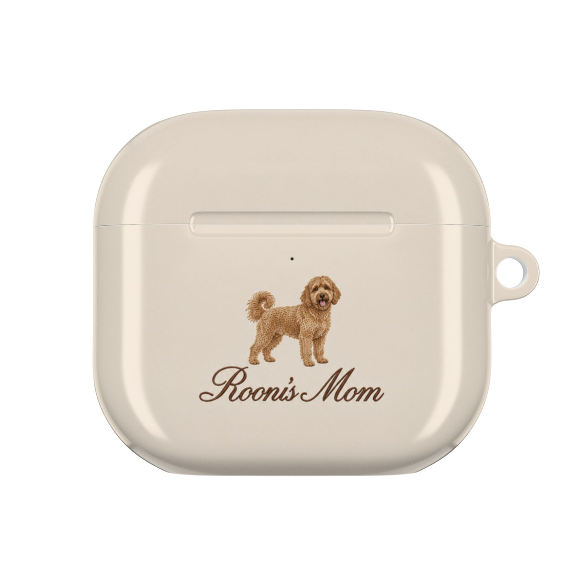 PERSONALIZED BEIGE GOLDENDOODLE DOG MOM CUSTOM NAME AIRPOD CASE