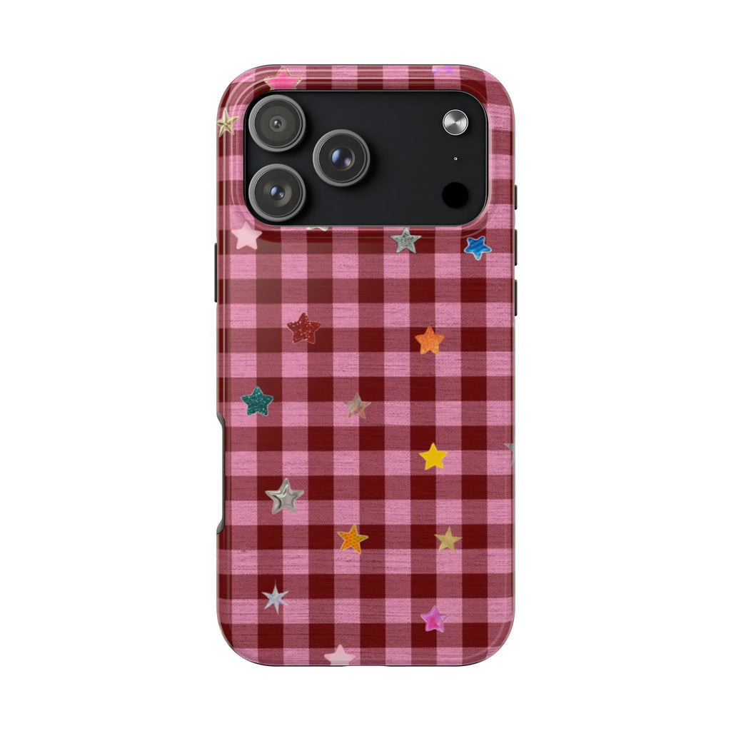 BURGUNDY PLAID STARS PHONE CASE
