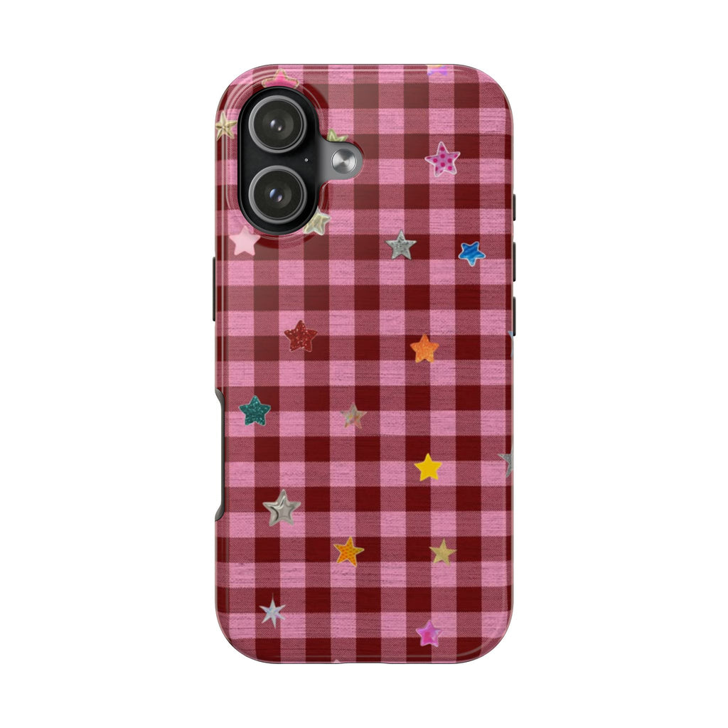 BURGUNDY PLAID STARS PHONE CASE