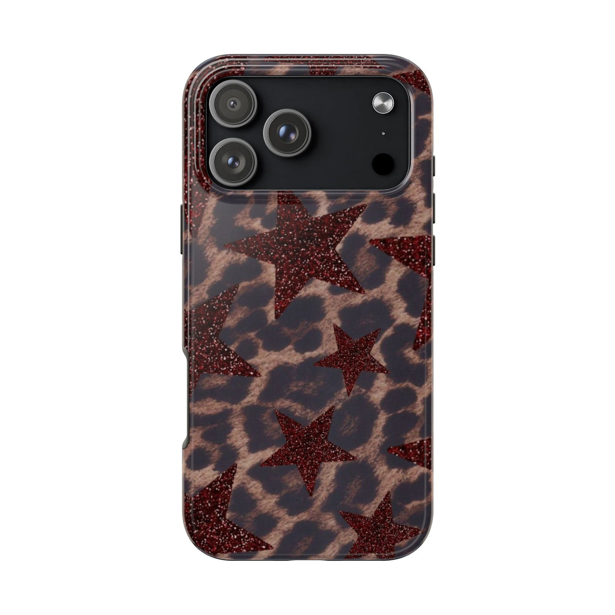 BURGUNDY RED LEOPARD STARS PHONE CASE