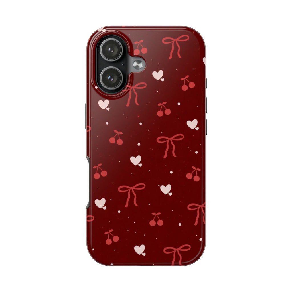 CHERRY RED BOWS & HEARTS PHONE CASE