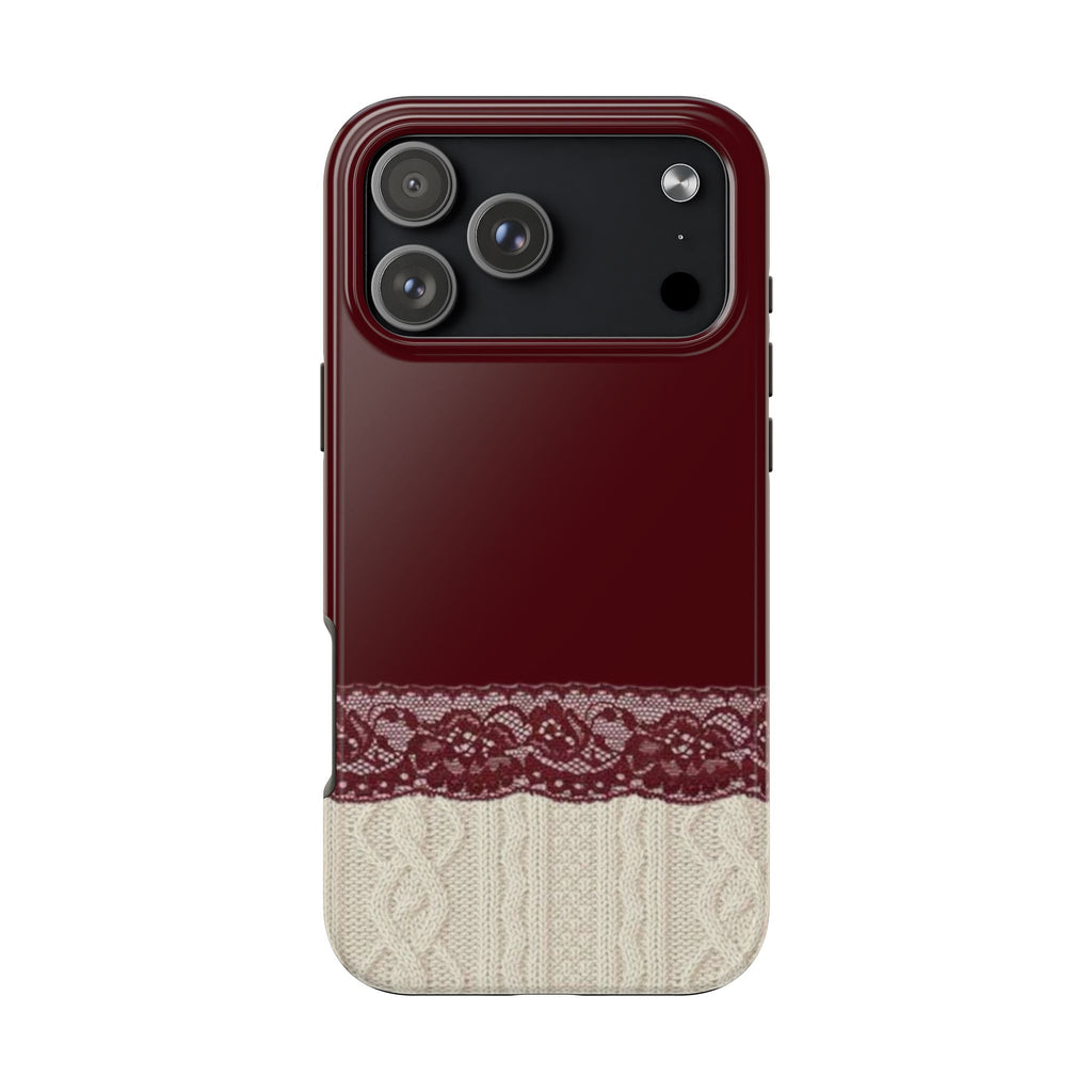 BURGUNDY LACE KNIT PHONE CASE