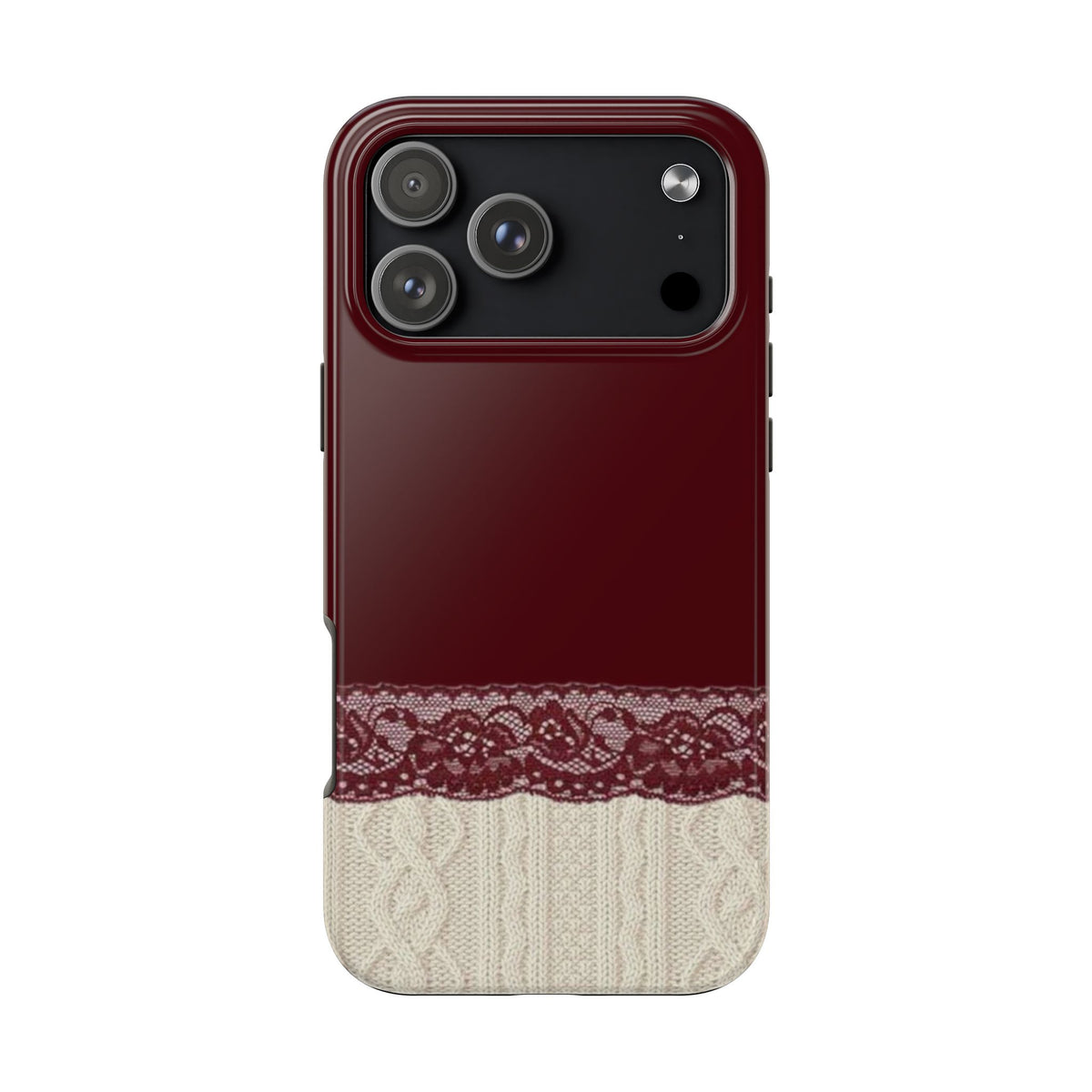 BURGUNDY LACE KNIT PHONE CASE