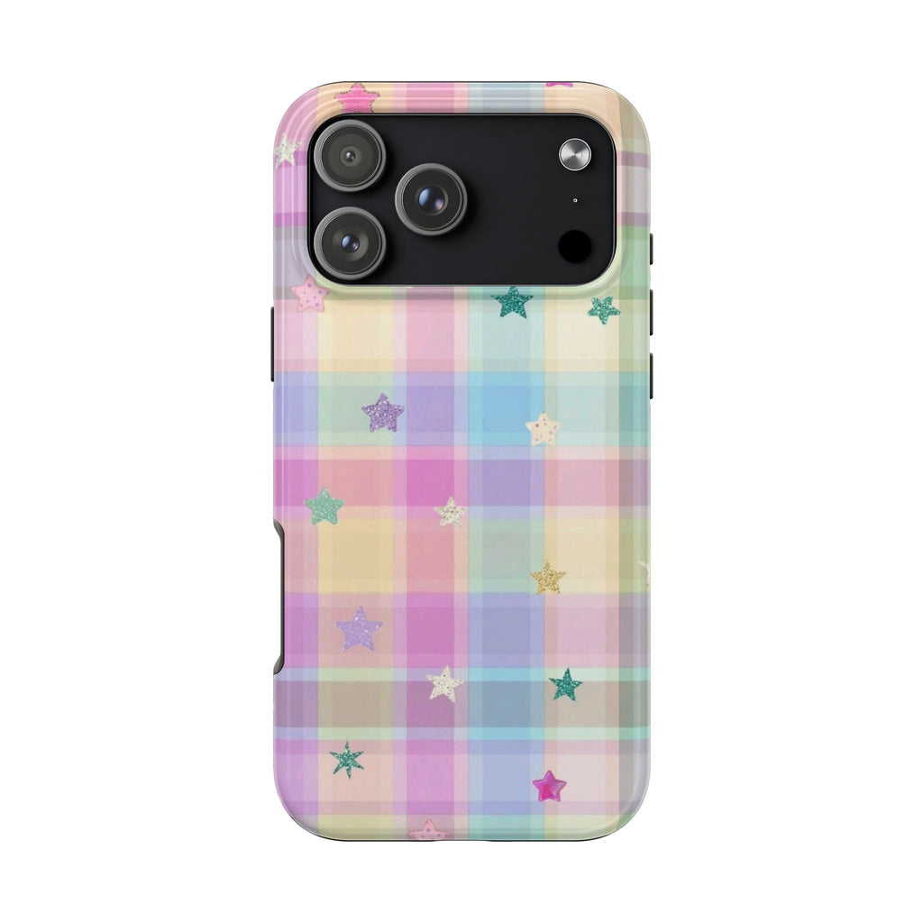 RAINBOW PASTEL PLAID STARS PHONE CASE