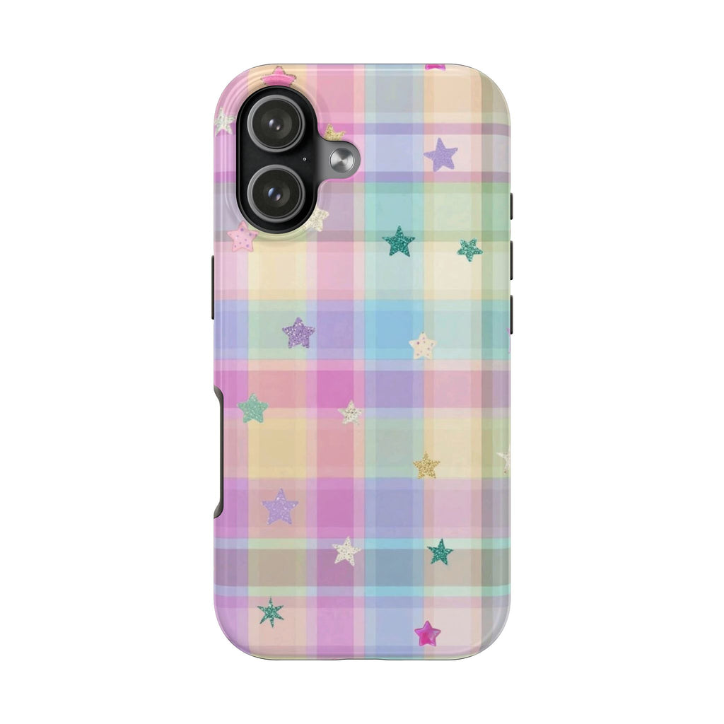 RAINBOW PASTEL PLAID STARS PHONE CASE