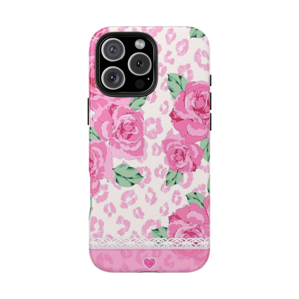 PINK LEOPARD ROSES PHONE CASE