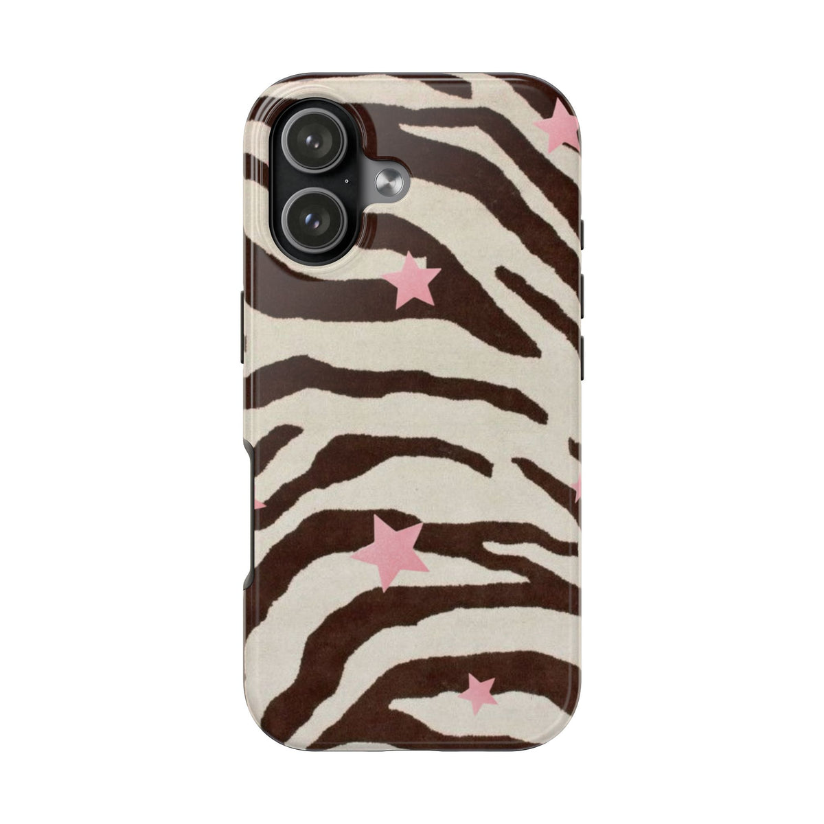 BROWN ZEBRA PINK STARS PHONE CASE