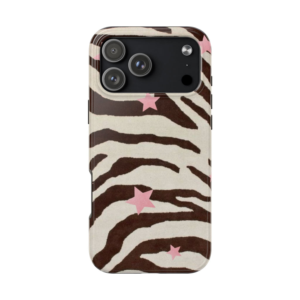 BROWN ZEBRA PINK STARS PHONE CASE
