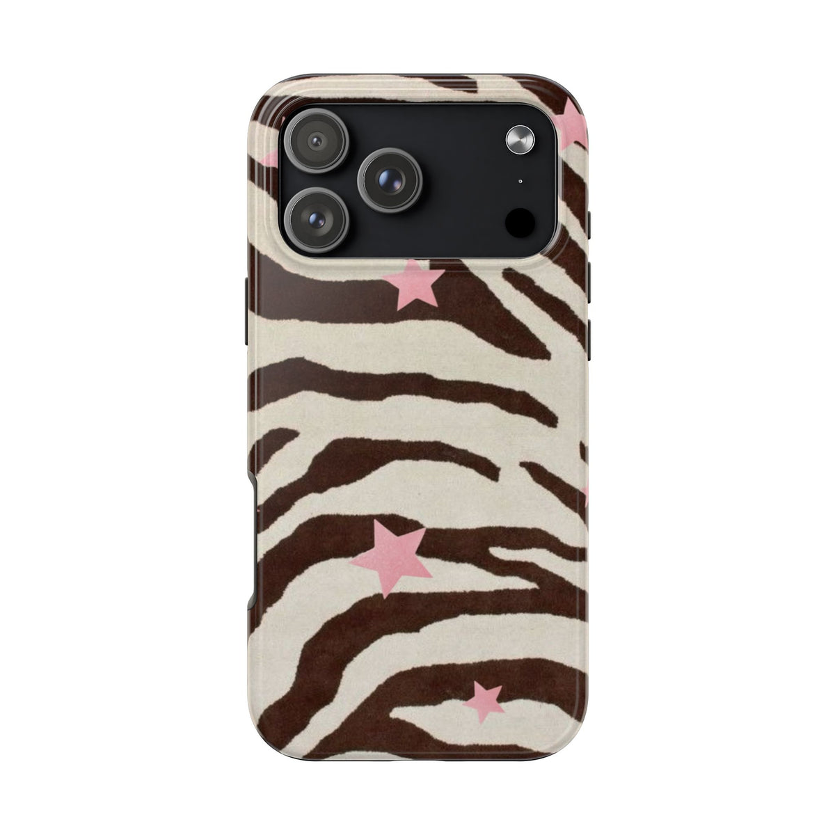 BROWN ZEBRA PINK STARS PHONE CASE