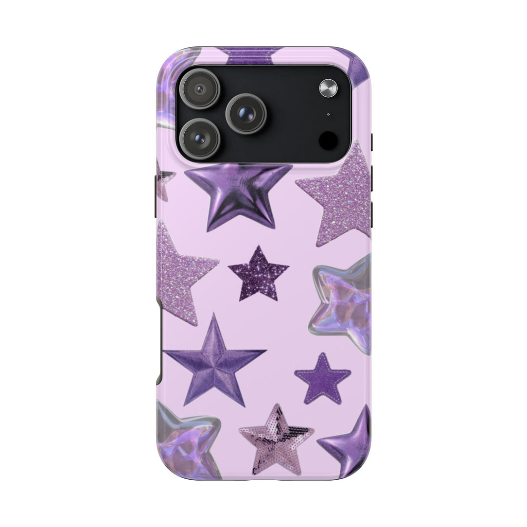 PURPLE GLITTER STARS PHONE CASE