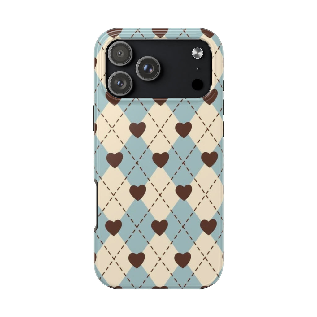 BLUE COQUETTE ARGYLE PHONE CASE