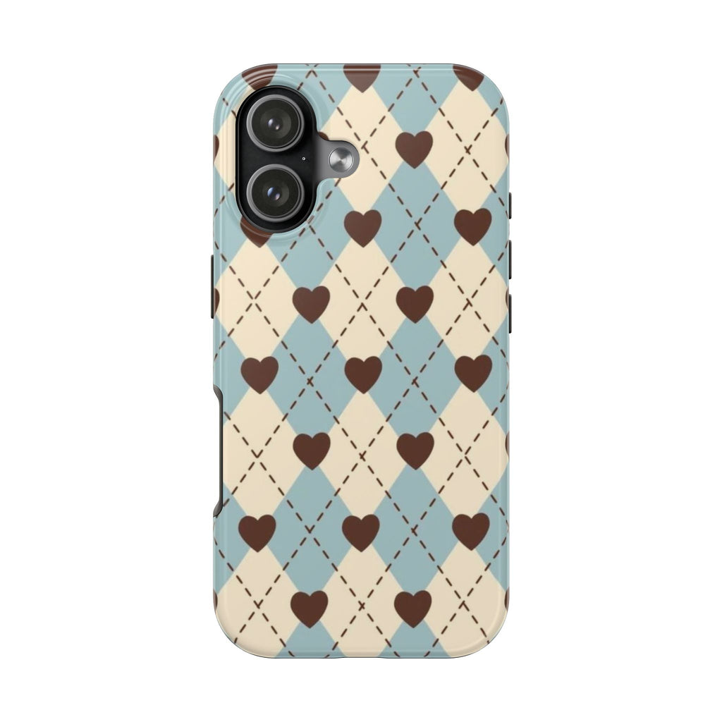 BLUE COQUETTE ARGYLE PHONE CASE